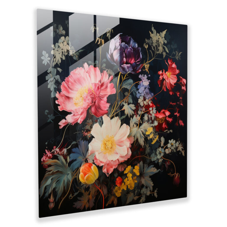Renaissance Inspired Floral Bouquet Glass Wall Art