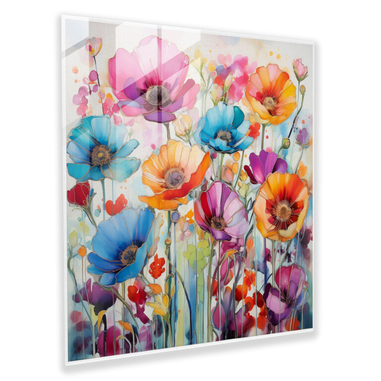 Vibrant Floral Explosion Glass Wall Art Decoration