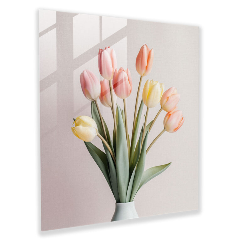Pastel Bloom Glass Print - Minimalist Tulips Glass Wall Art - Home Decoration - Modern Art Work