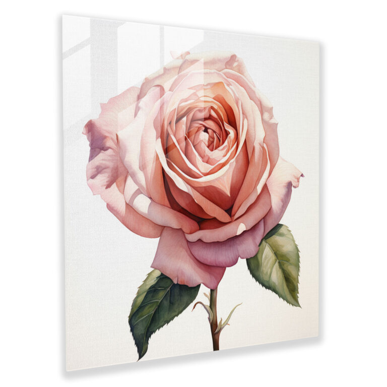 Blooming Rose Glass Print - Realistic Watercolor Glass Wall Art - Home Decoration - Modern Artwork