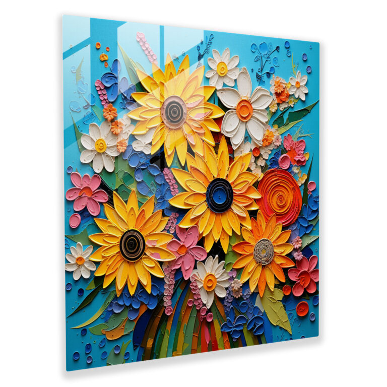 Color Explosion Glass Print - Pop Art Daisies and Sunflowers Glass Wall Art - Home Decoration - Wall Decor