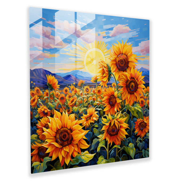 Colorful Sunflower Glass Print Wall Art - Vibrant and Lively Glass Wall Decoration