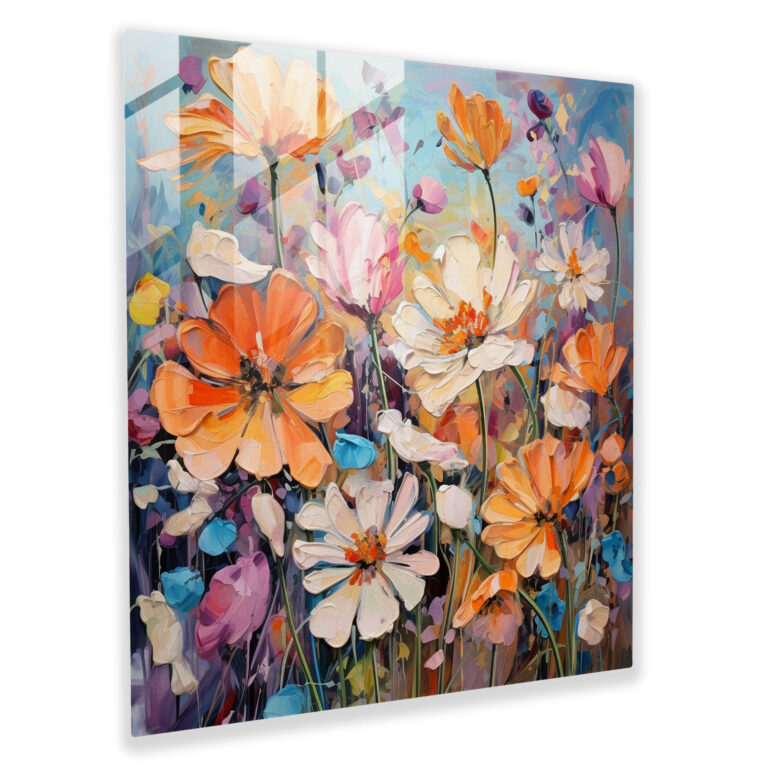 Vibrant Glass Print of Abstract Floral Fusion for Modern Wall Decor
