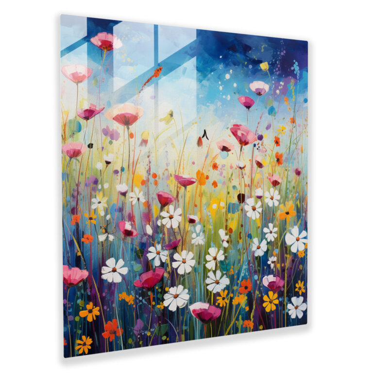 Joyful Wildflowers Glass Print - Abstract Acrylic Painting Wildflower Field Glass Wall Art - Wall Decoration