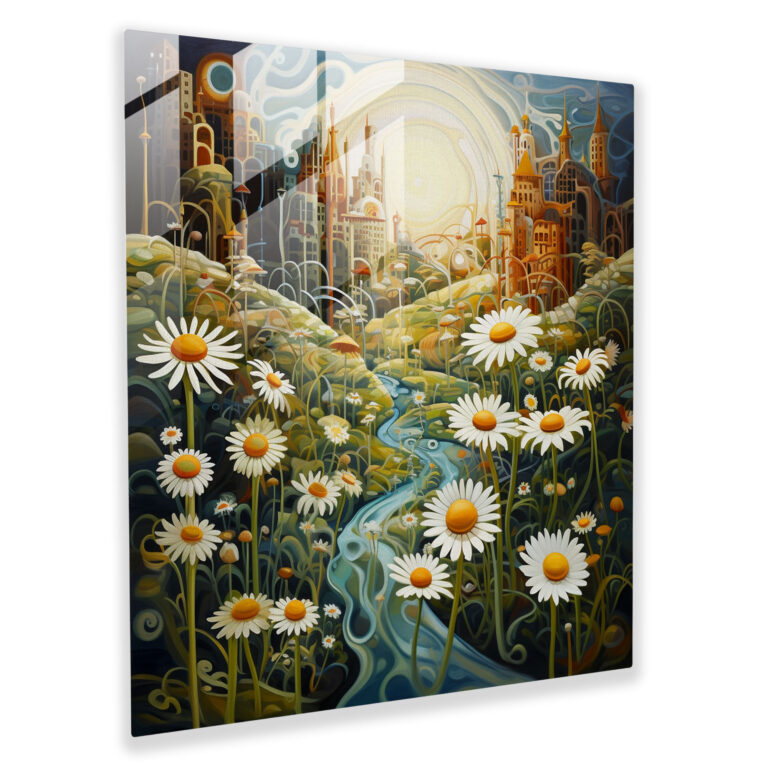 Whimsical Dreams Glass Print - Surrealist Floating Daisies Glass Wall Art - Wall Decoration