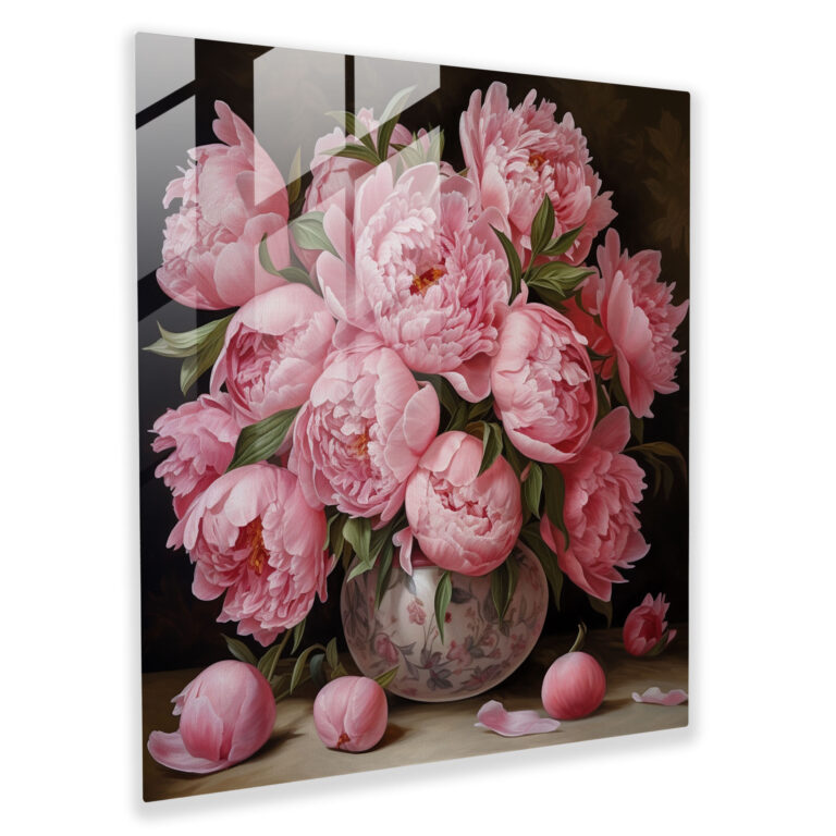 Opulent Elegance Glass Print - Realistic Oil Painting Peonies Glass Wall Art - Home Decoration