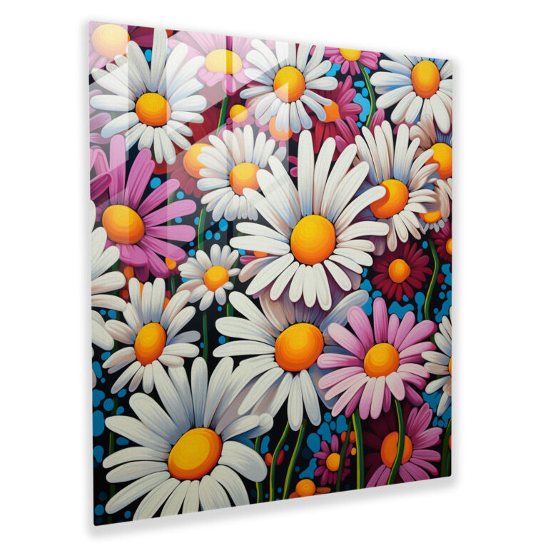 Playful Blooms Glass Print - Pop Art Inspired Daisies Glass Wall Art - Wall Decoration