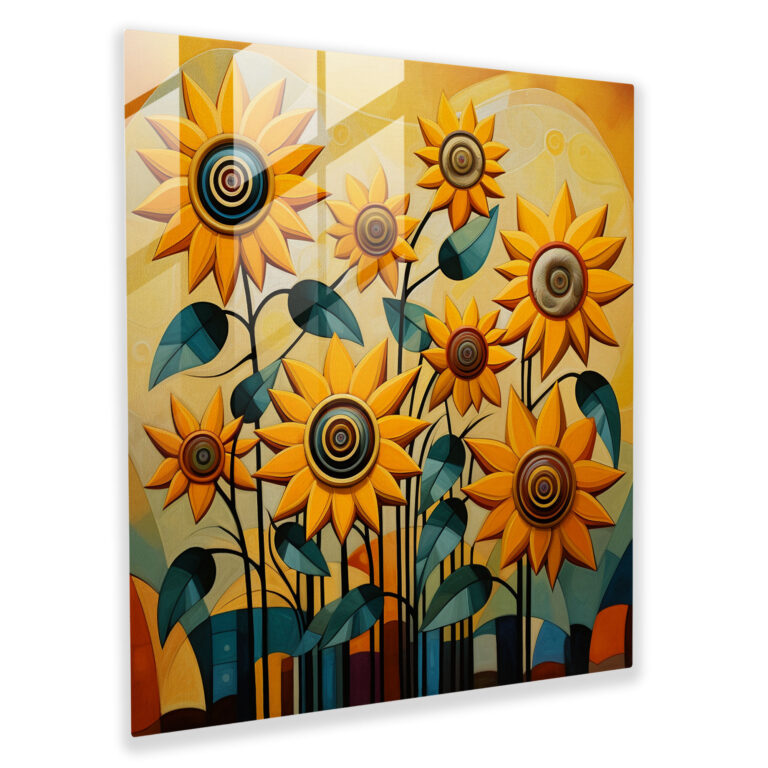 Harmonious Balance Glass Print - Geometric Abstract Sunflowers Glass Wall Art - Home Decoration