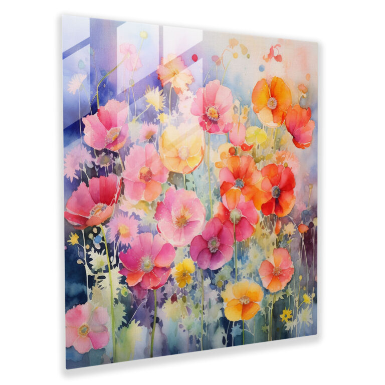 Elegant Blossom Glass Print - Abstract Watercolor Flower Garden Glass Wall Art - Home Decoration