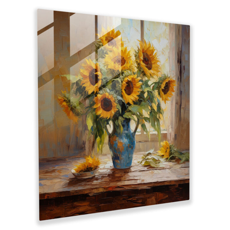 Radiant Sunflowers Glass Print - Impasto Oil Painting Glass Wall Art - Wall Decoration