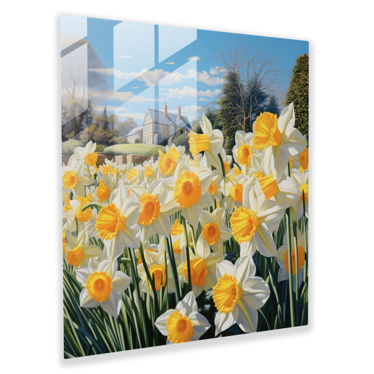 Sunny Daffodils Glass Print - Realistic Acrylic Painting Glass Wall Art - Modern Artwork