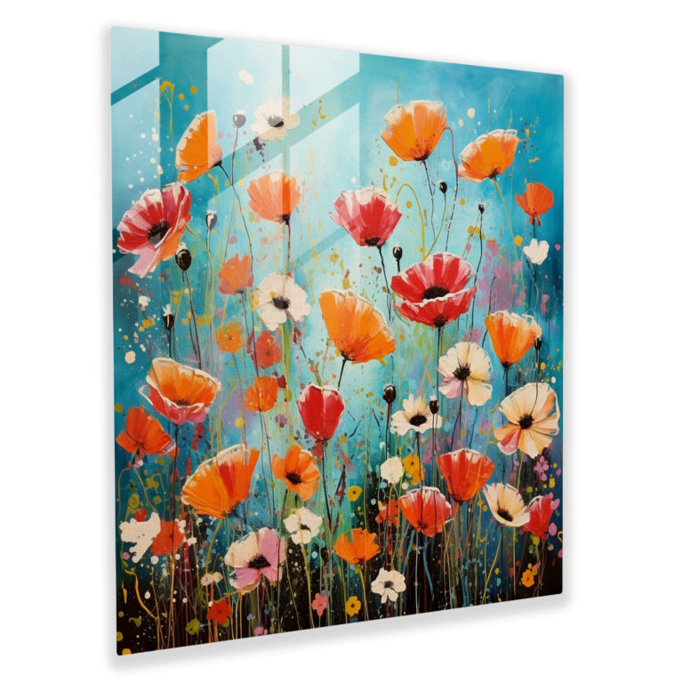 Dynamic Floral Glass Print - Field of Wild Poppies with a Modern Twist - Glass Wall Art - Home Decoration - Wall Decor - Glass Art - Modern Artwork