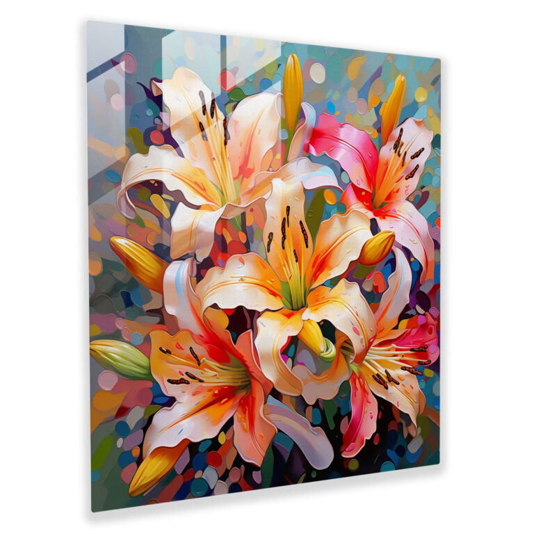 Colorful Lilies Mosaic Glass Print