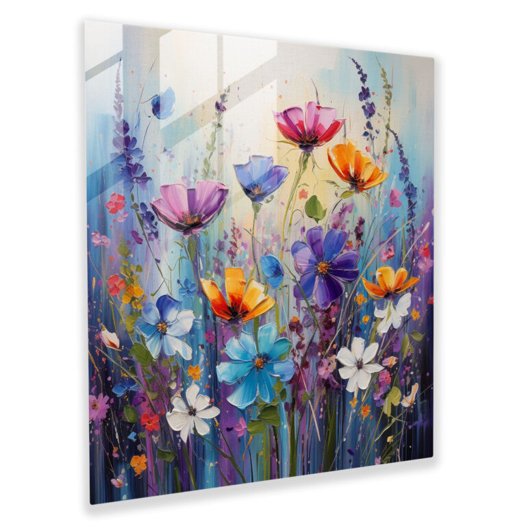 Vibrant Wildflowers Glass Print Wall Art - Abstract Acrylic Painting Burst with Energy and Freedom - High Quality Glass Printing