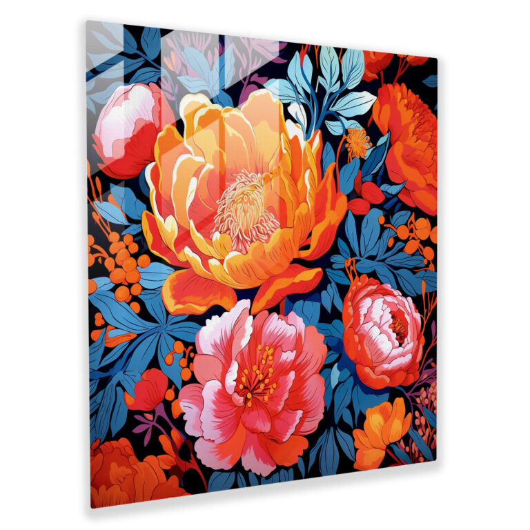 Vibrant Blooms Glass Print - Contemporary Floral Patterns Wall Decor