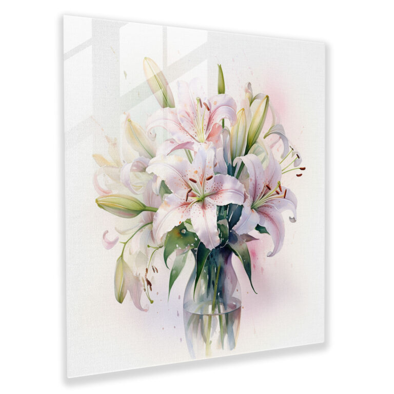 Whispering Petals Glass Print - Romantic Lily Bouquet Wall Decoration