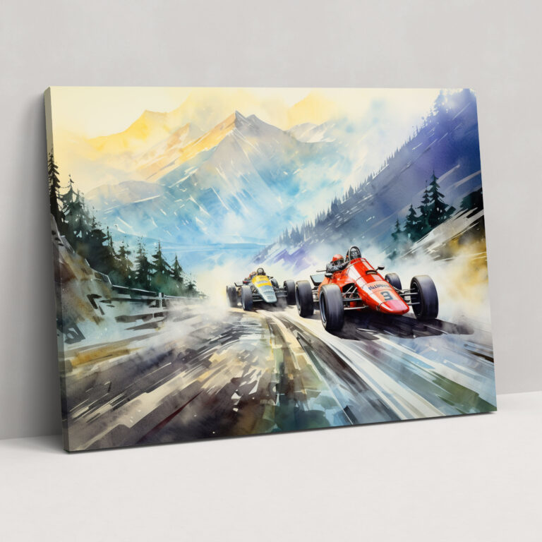 Formula 1 Canvas Wall Decoration - Formula 1, Mountain Backdrop, Wall Decoration, Canvas