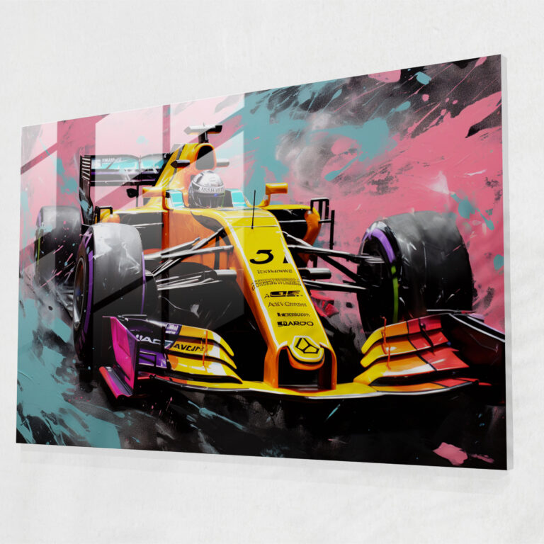 Formula 1 Pop Art Glass Print - Formula 1, Vibrant Colors, Excitement, Glass Print