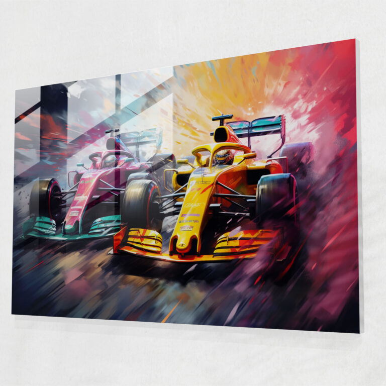 Colorful Formula 1 Glass Print - Formula 1, Dynamic, Glass Wall Art, Vibrant Colors