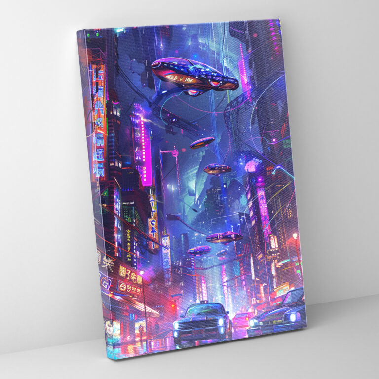 Neon Cityscape Futurism Wall Art - Futurism, Canvas Wall Art, Home Decoration, Futurism Art Style