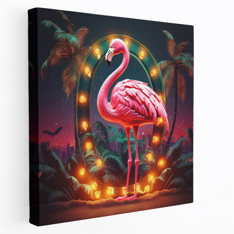 Funky Wall Art - Retro Neon Flamingo Canvas Print - Funky, Wall Art, Canvas Print, Home Decoration