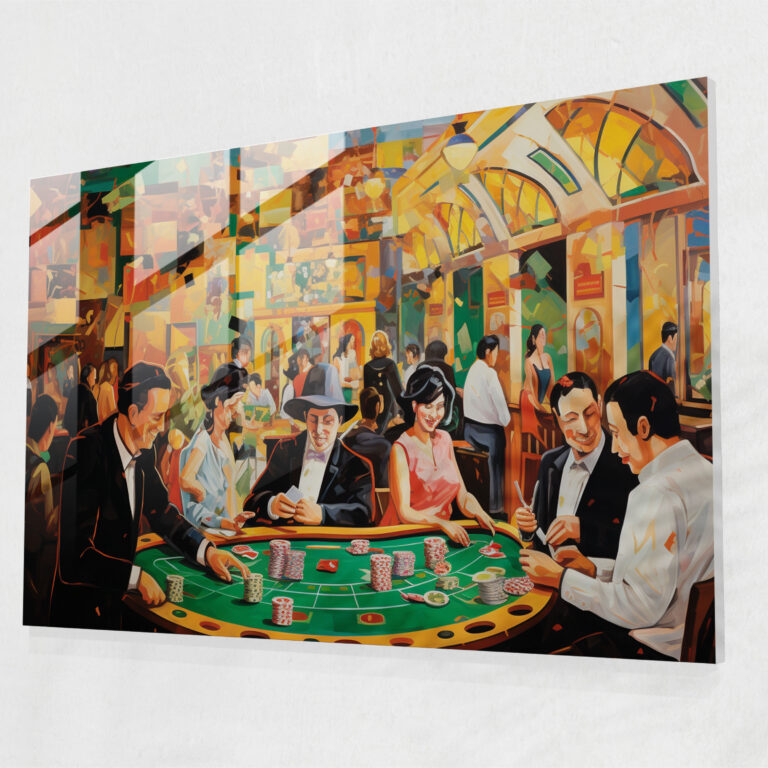 Thrill Glass Wall Art - Gamble, Thrill, Modern Art, Bustling Casino Scene