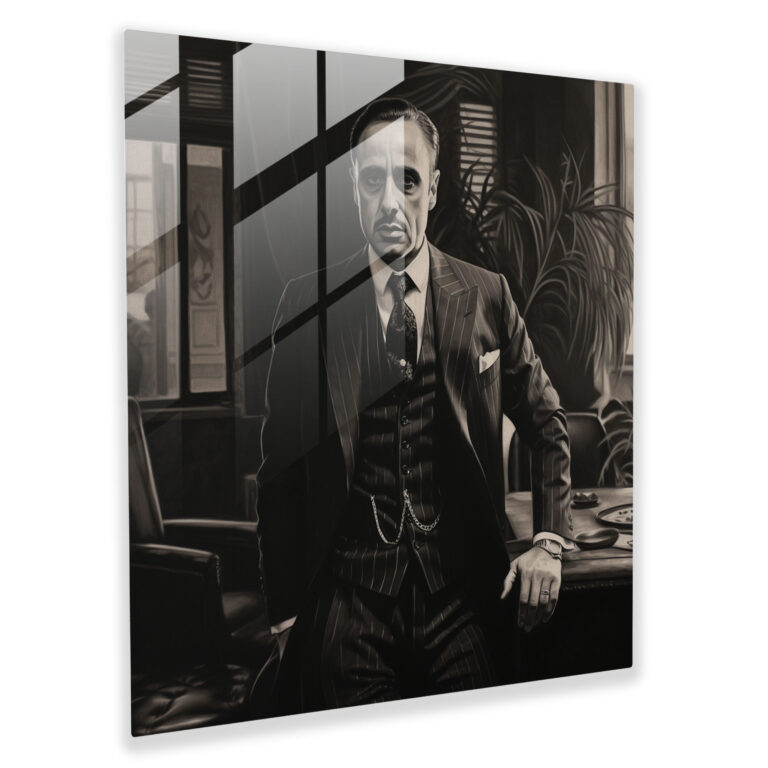 Godfather Glass Print - Realistic Charcoal Drawing - Godfather, Modern Art, Realistic Charcoal Drawing, Home Decoration