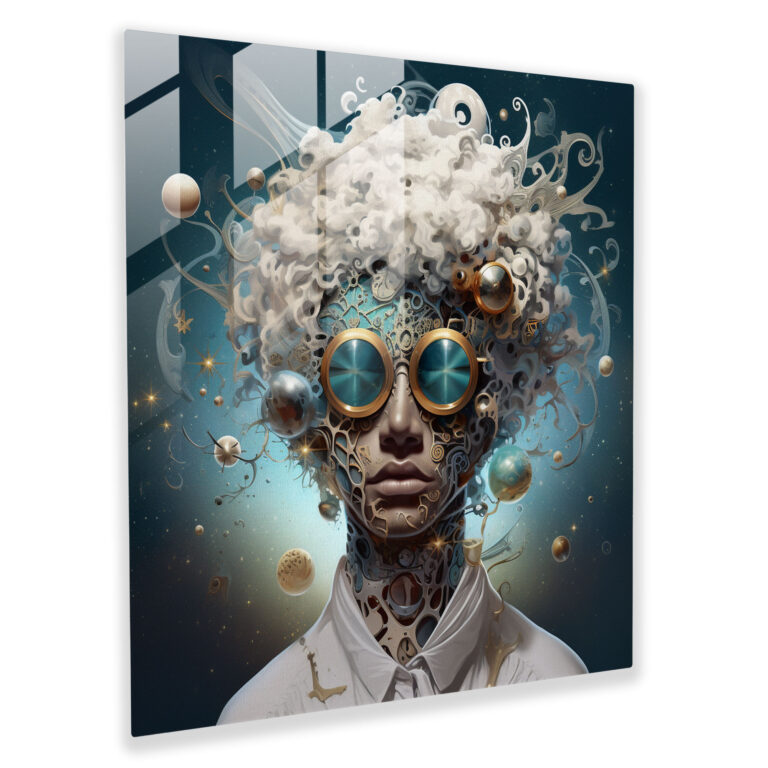 Celestial Elements Modern Glass Print - Surreal Portrait of a God - Glass Wall Art for Home Decoration