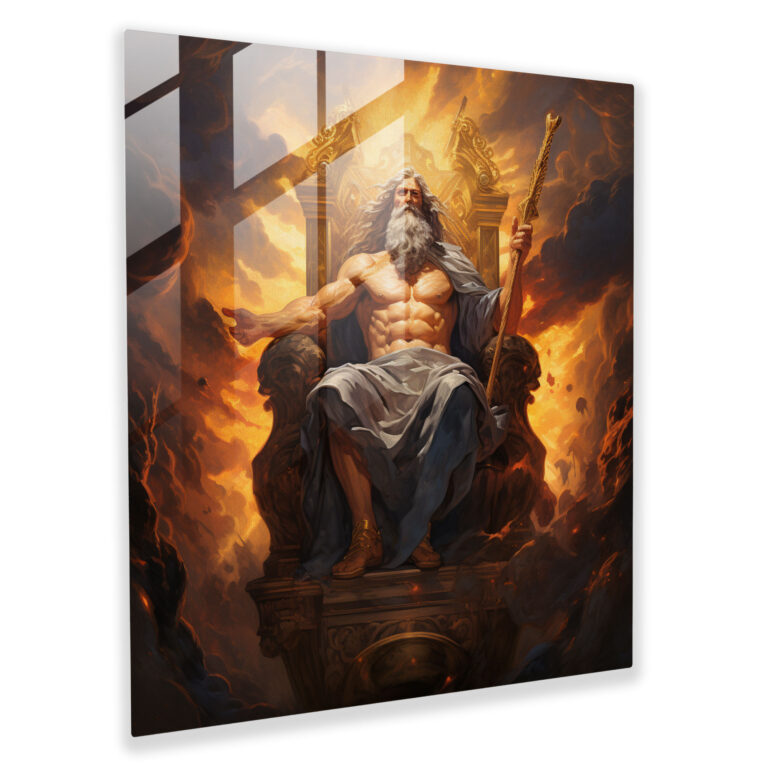 Elegant Glass Print of Zeus, King of Gods, in Renaissance Style