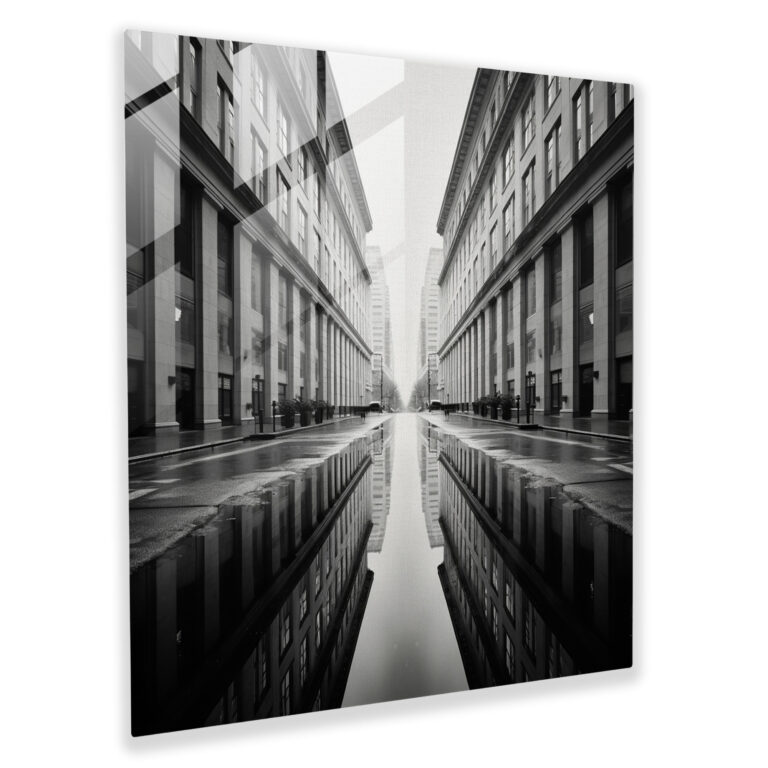 Exquisite Monochrome Glass Print - Symmetric City Street - Wall Decoration