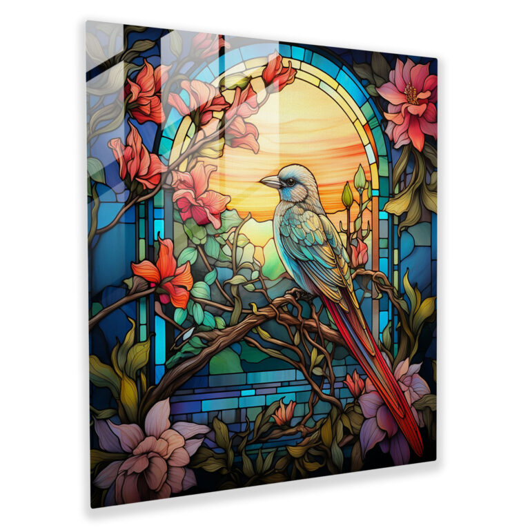 Exquisite Stained Glass Print - Art Nouveau Flora and Fauna - Wall Decoration