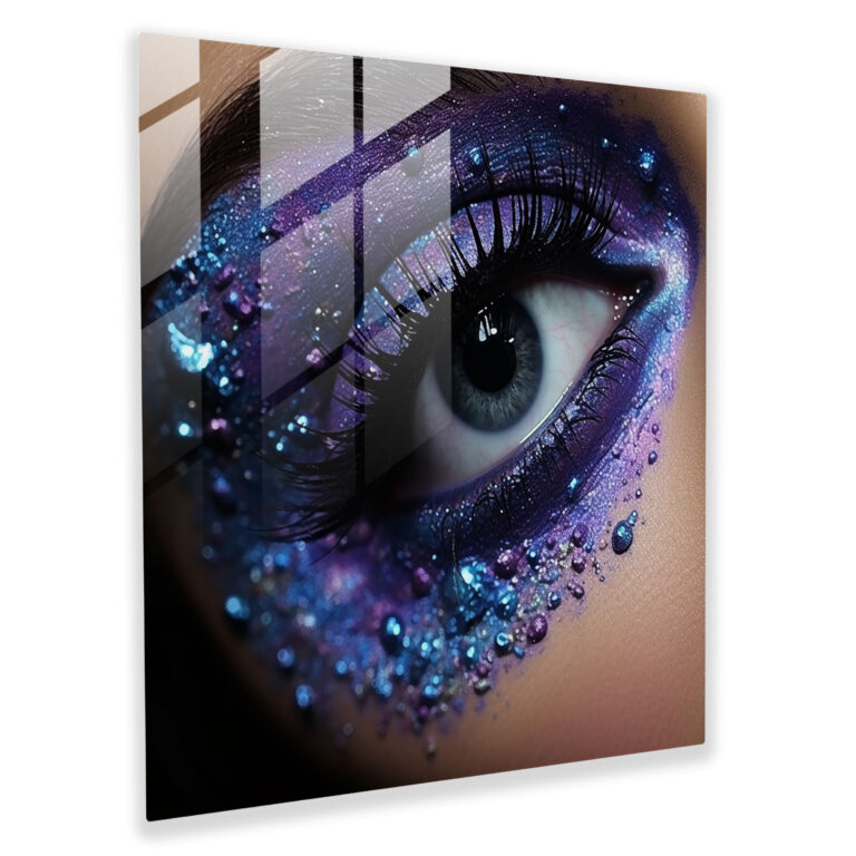 Glitter Glass Print - Iridescent Celestial Stars And Galaxies - Glitter, Home Decoration, Modern Art, Glitter