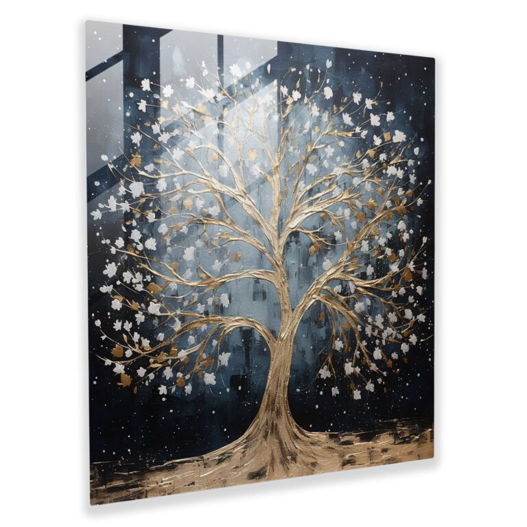Glittery Tree Glass Wall Art - Glitter, Modern Art, Silver Tree, Glass Wall Art