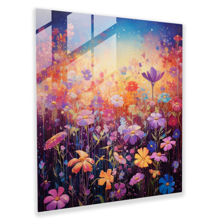 Glittery Flowers Glass Print - Glitter, Glitter, Impressionist-Style Painting, Modern Art