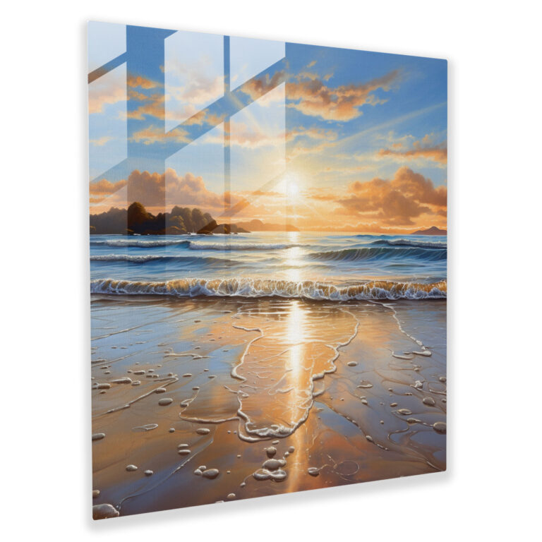 Shimmering Sunset Glass Wall Art - Glitter, Home Decoration, Glass Wall Art, Golden Sunset