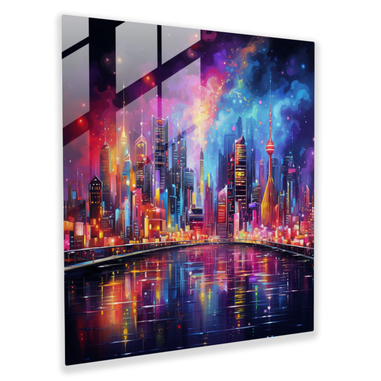 Glitter City Skyline Glass Print - Glitter, Wall Decoration, Modern Art, Glass Art