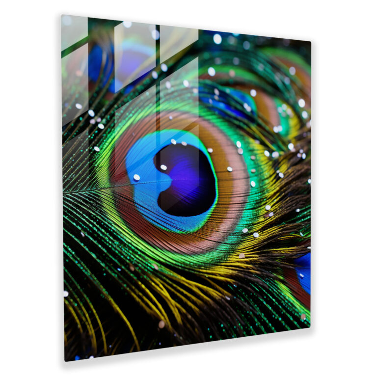 Glistening Peacock Glass Print - Glitter, Modern Art, Opulence, Majestic Beauty