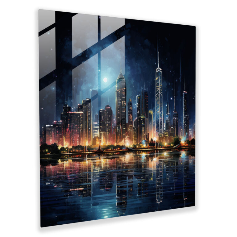 Glittering Cityscape Glass Print - Glitter, Modern Art, Ignite Imagination, Glass Art