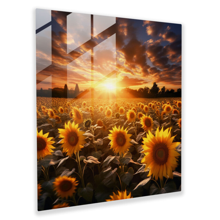Shimmering Sunflowers Glass Print - Glitter, Glass Art, Mesmerizing, Glass Wall Art