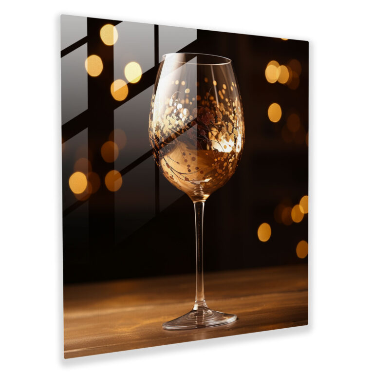 Golden Wine Glass Glass Print - Glitter, Glass Print, Modern Art, Glass Wall Art