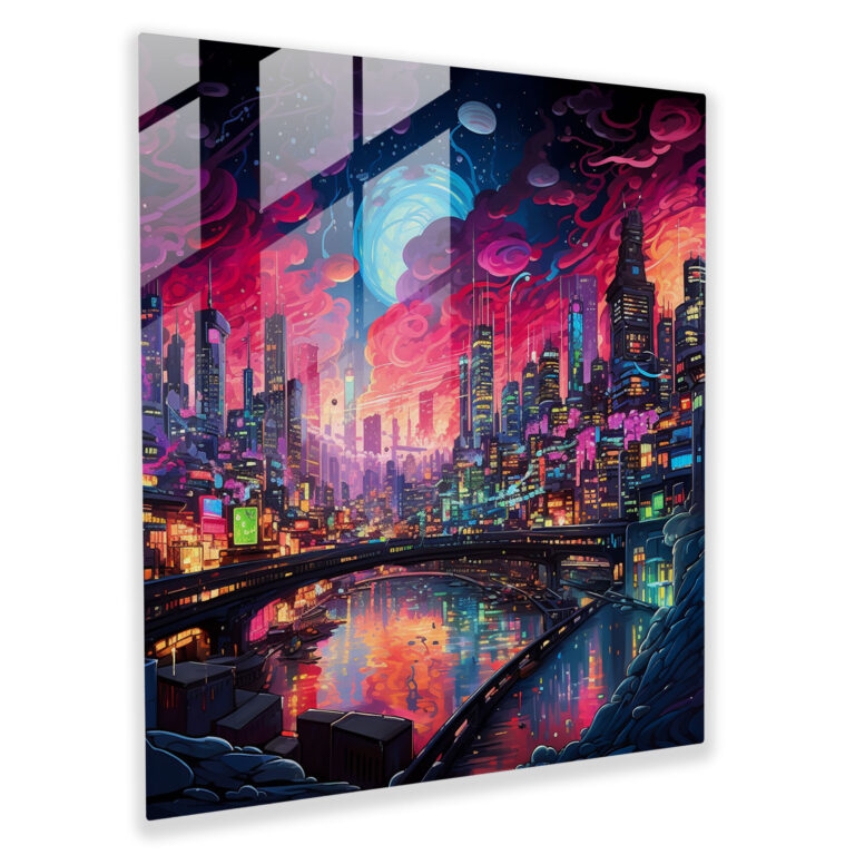 Neon City Nights Glass Print - Glitter, Glass Wall Art, Glitter, Modern Art