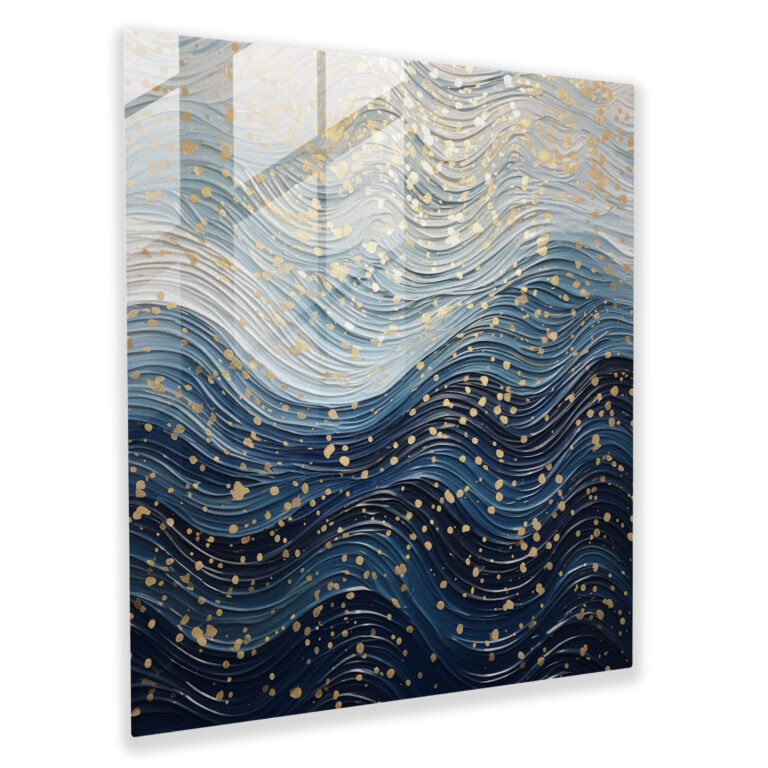Silver Water Flow Glass Print - Glitter, Wall Decoration, Home Decoration, Serenity