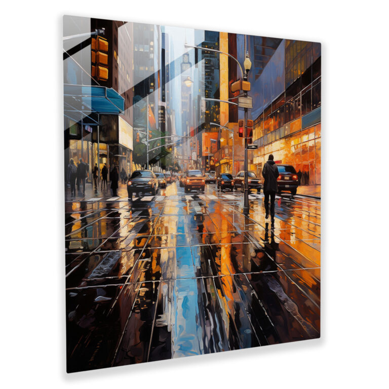 Metallic Rain Street Glass Print - Glitter, Glass Art, Wall Decoration, Glass Wall Art