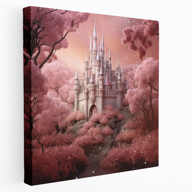 Glitter Wall Decoration - Whimsical Fairytale Castle Canvas Print - Glitter, Canvas, Premium Materials, Home Decoration