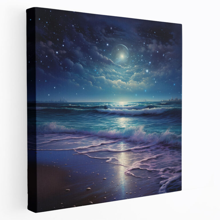 Glitter Wall Art - Moonlit Beach Canvas Print - Glitter, Wall Decoration, Serene, Glitter