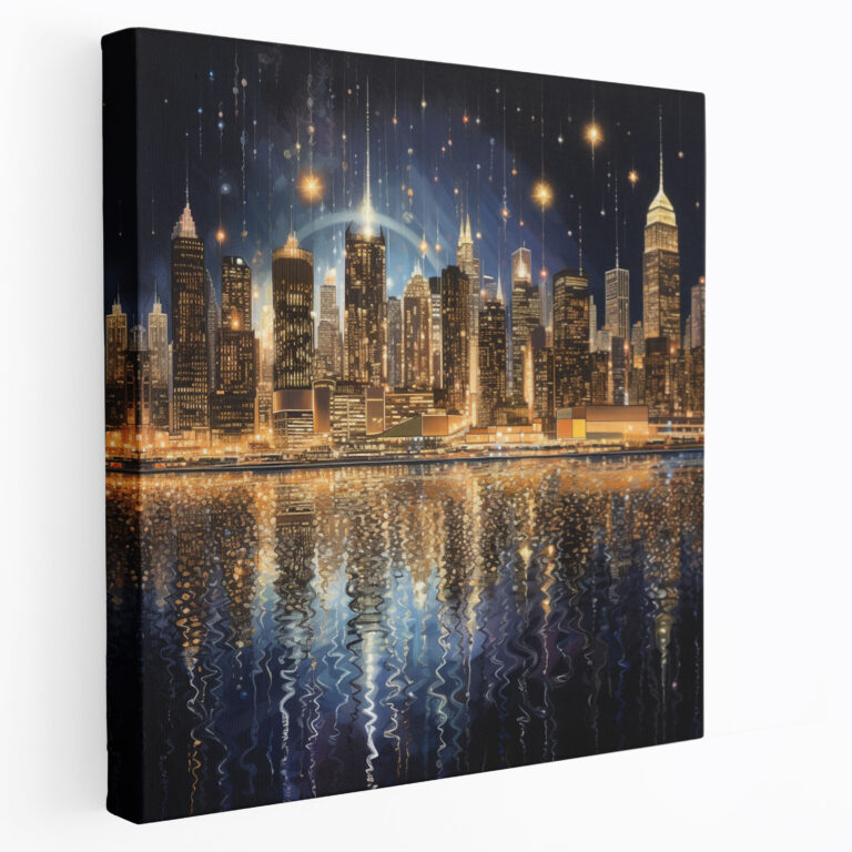 Glitter Canvas Print - City Skyline Reflection Wall Art - Glitter, Sophisticated, Glowing, Elegance