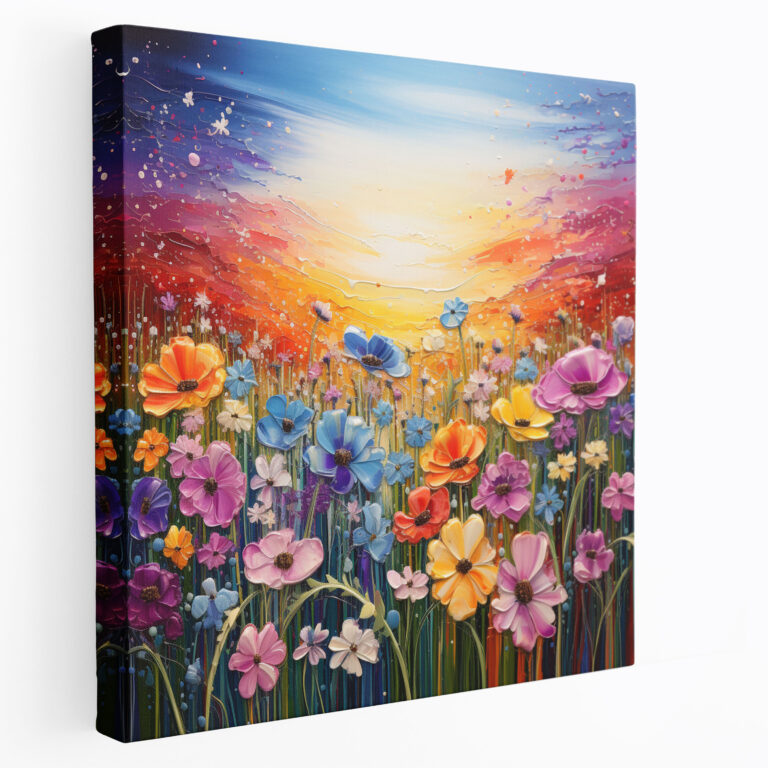 Rainbow Glitter Blooming Flowers Canvas Print - Glitter, Wall Decoration, Blooming Flowers, Colorful