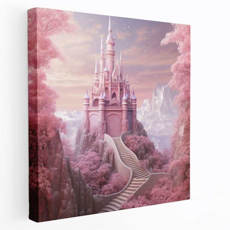 Pink Sparkling Glitter Princess Castle Canvas Print - Glitter, Fantasy, Wall Art, High Quality