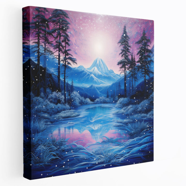 Blue Glitter Mountain Landscape Canvas Print - Glitter, Calming, Wall Art, Majesty