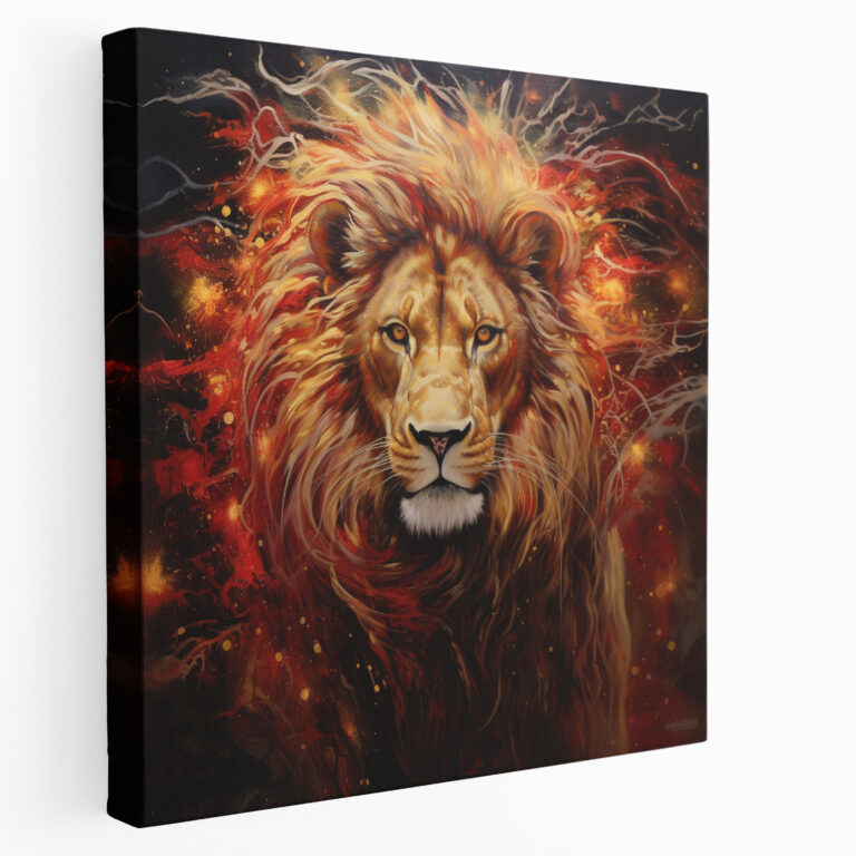 Red & Gold Glitter Roaring Lion Canvas Print - Glitter, Wall Art, Bold Statement, Red And Gold